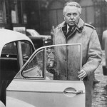 Former Prime Minister Harold Wilson wearing his  famous Gannex Mac.