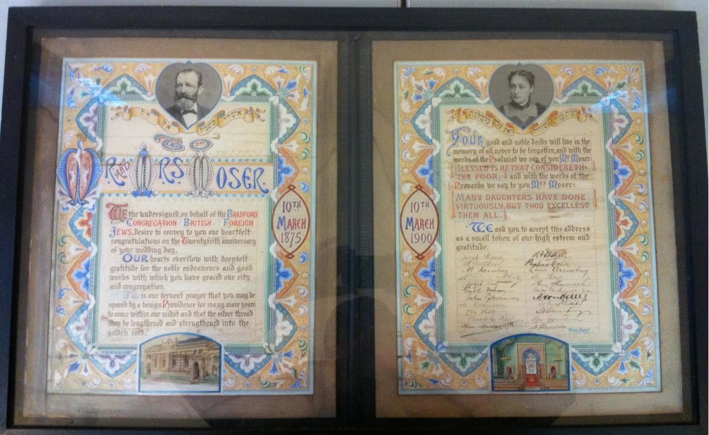 The signatories of the prominent Bradford Jewish men who wished Jacob and Florence well on their 25th Wedding Anniversary.